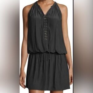Ramy Brook- Black Sleeveless Alexandra Lace Tie Up Mini Dress Gently worn